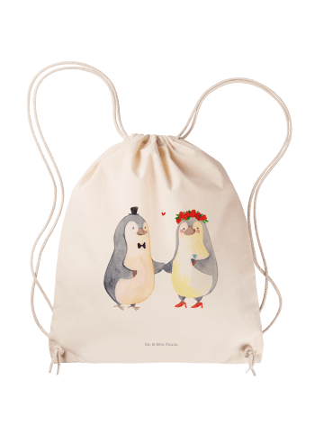 Mr. & Mrs. Panda Jutebeutel Pinguin Heirat ohne Spruch in Creme
