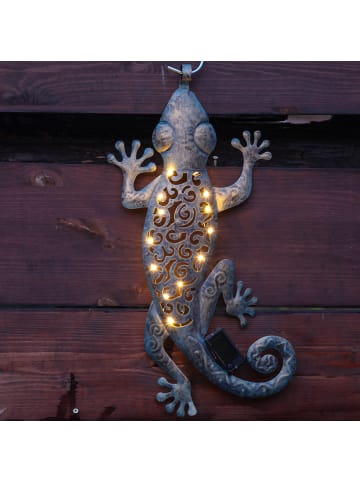 MARELIDA LED Solar Wanddekoration GECKO in bronze - H: 46cm