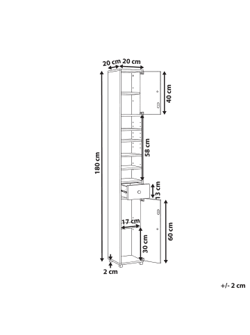 Beliani Badezimmerschrank CUICOCHA in Weiß - (W) 20 x (H) 180 x (L) 20 cm