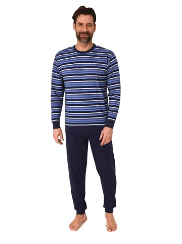 NORMANN Langarm Schlafanzug Pyjama Bündchen Streifen - 86166 in navy