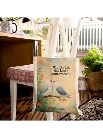 Mr. & Mrs. Panda Tragetasche Turteltauben Liebe Design mit Spruch in Weiß