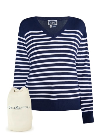 DreiMaster Maritim Strickpullover + Shopping Bag - Set in Marine Weiss