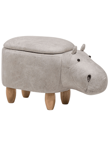 Beliani Tierhocker HIPPO in Grau/Heller Holzfarbton - (W) 36 x (H) 37 x (L) 65 cm