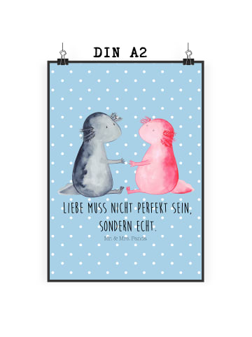 Mr. & Mrs. Panda Wandbild Axolotl Liebe mit Spruch in Blau Pastell