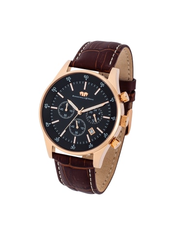 Rhodenwald & Söhne Herren Chronograph roségold Echtleder dunkelbraun in dunkelbraun