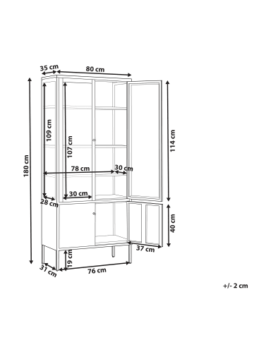 Beliani Vitrine OXTED in Schwarz - (W) 80 x (H) 180 x (L) 35 cm