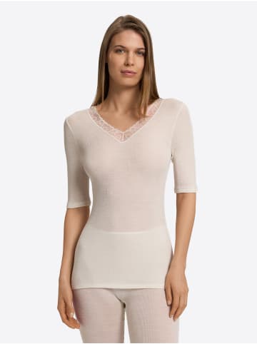 Hanro T-Shirt Woolen Lace in misty white
