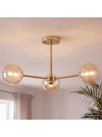 home24 home24 Deckenleuchte 3-flammig (1er Set) - Grau - Glas & Metall - 62.0 x 25.0 x 62.0 cm in Gold