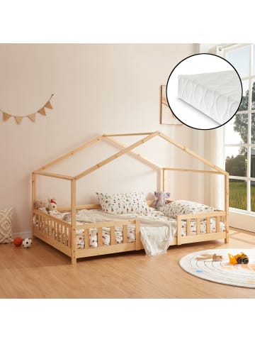 en.casa Kinderbett Treviolo mit Matratze in Beige (L)200cm (B)120cm