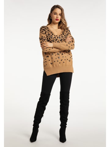 faina Damen Strickpullover in Kamel Schwarz