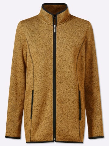 Sieh an! Strickfleece-Jacke in ocker-schwarz-gemustert