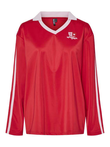 Pieces Langarm-Poloshirt in High Risk Red