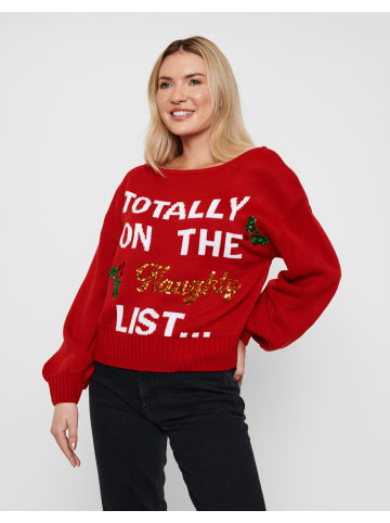 Threadbare Weihnachtspullover Naughty List in rot