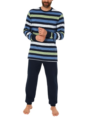 NORMANN Pyjama Schlafanzug Bündchen Streifen - 45762 in marine