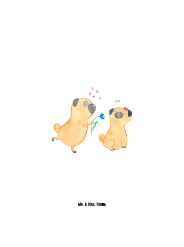 Mr. & Mrs. Panda Trinkflasche Mops Verliebt ohne Spruch in Weiß