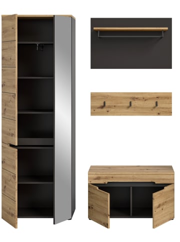 xonox.home Garderoben-Set  (B/H/T: 160x190x37 cm) in Basalt grau und Artisan Nachbildung