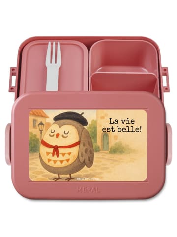 Mr. & Mrs. Panda Bentobox Eule Frankreich Design mit Spruch in Rot Pastell