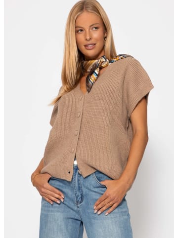 SASSYCLASSY Strickweste mit Herzknöpfen in Taupe