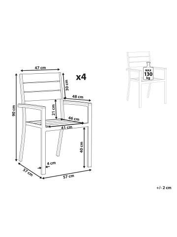 Beliani 4er-Set Esszimmerstuhl PRATO in Grau/Schwarz