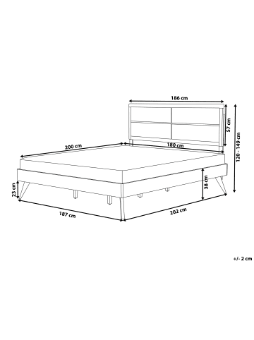 Beliani Doppelbett POISSY in Braun/Grau - (W) 187 x (H) 120 x (L) 202 cm