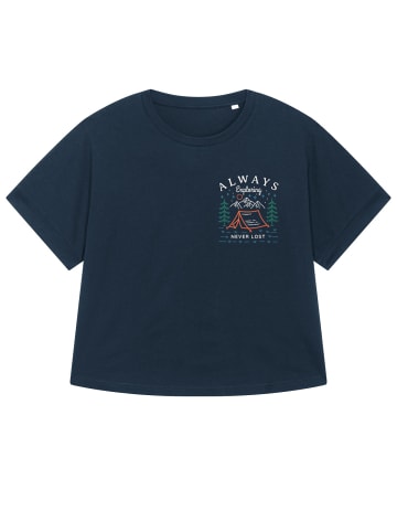 wat? Apparel T-Shirt Always exploring never lost in Dunkelblau