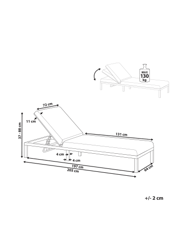 Beliani Gartenliege LARIANO in Beige/Schwarz - (W) 72 x (H) 37 x (L) 204 cm