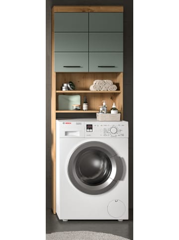 Inn.Furn Waschmaschinenschrank Salbei grün, Eiche Artisan 63 cm, Überbau mit 6 Fächern