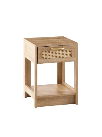 ABRIHOME Beistelltisch in Natur Rattan 40x40x55 cm mit 1 Schublade