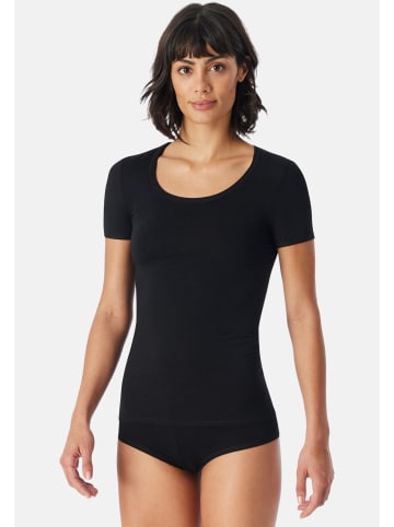 Schiesser Unterhemd / Shirt Kurzarm Personal Fit in Schwarz / creme