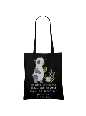 Mr. & Mrs. Panda Shopping Tasche Panda Geocaching mit Spruch in Schwarz