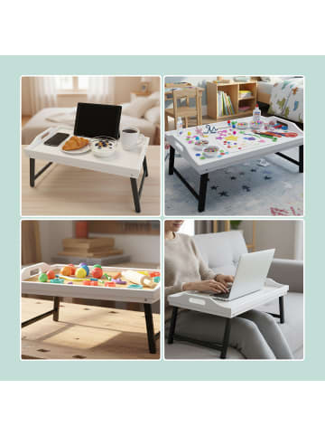 relaxdays Betttablett in Weiß/ Grau - (B)50 x (H)20 x (T)30 cm