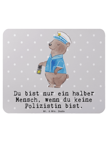 Mr. & Mrs. Panda Mauspad Polizistin Herz mit Spruch in Grau Pastell