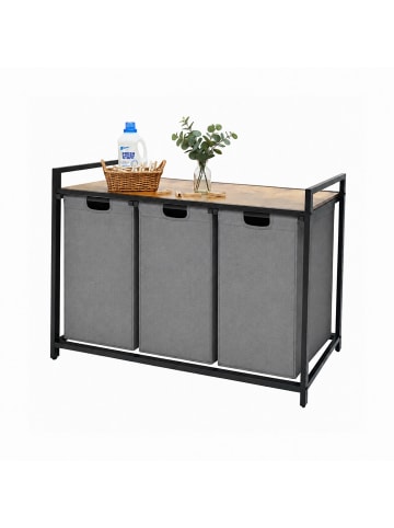 relaxdays Wäschesammler in Grau/ Natur - (B)109,5 x (H)73,5 x (T)33 cm