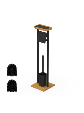 relaxdays WC-Garnitur in Schwarz/ Natur - (B)20 x (H)73,5 x (T)20 cm