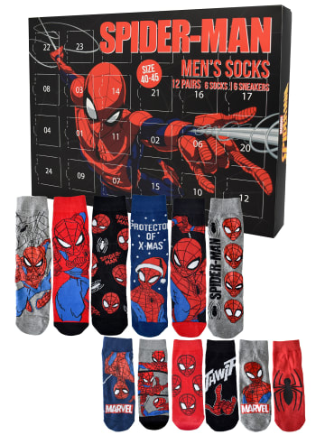 Spiderman Marvel Spiderman Socken Adventskalender mit 12 Paar kurz und lang in Mehrfarbig