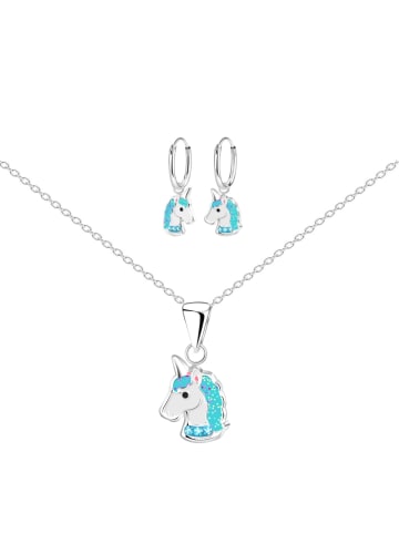 Alexander York Schmuck-Set EINHORN Kristall aqua in 925 Sterling Silber, 4-tlg.