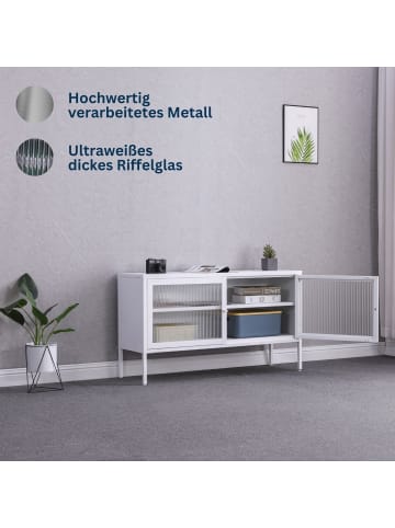 Coemo Sideboard Tokio aus Metall mit Glastüren in Weiß