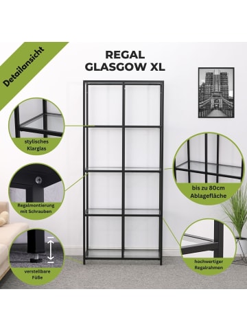 Mein-Regal Regal Glasgow XL aus Metall mit Glasoberfläche in Schwarz