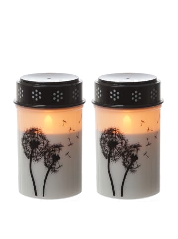MARELIDA 2er Set LED Grabkerze Grablicht Pusteblume H: 12cm in weiß/schwarz