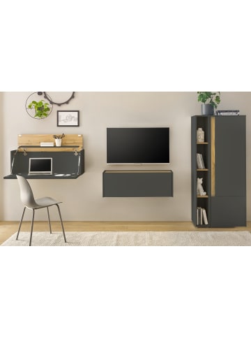 Furn.Design Wohnwand grau matt, Eiche 4-teilig 310 cm, Wohnzimmer Schränke mit Sekretär