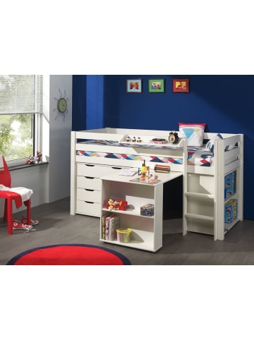 58 aufm Kessel KINDERBETT Karolina 210x114x106 Massivholz+MDF Weiß Kommode Regal