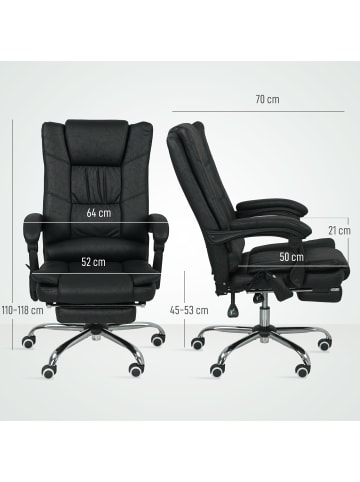 Vinsetto Massage-Bürostuhl-64L x 70B x 110-118H cm-Schwarz