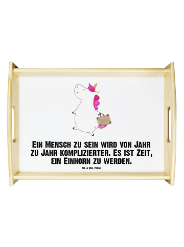 Mr. & Mrs. Panda Holztablett Einhorn Koffer mit Spruch in Weiß