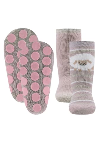 ewers 2er-Set Stoppersocken ABS 2er Pack Schäfchen in rosenrauch-dkl.beige mel.