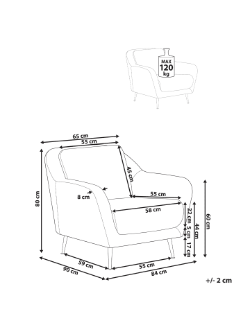 Beliani Sessel EIBY in Schwarz - (W) 84 x (H) 80 x (L) 90 cm