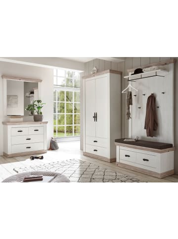 Furn.Design Garderobenkombination Pinie weiß, Oslo Pinie Landhaus, Garderobe Set 5-teilig