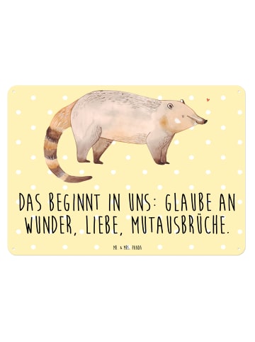 Mr. & Mrs. Panda Blechschild Nasenbär mit Spruch in Gelb Pastell