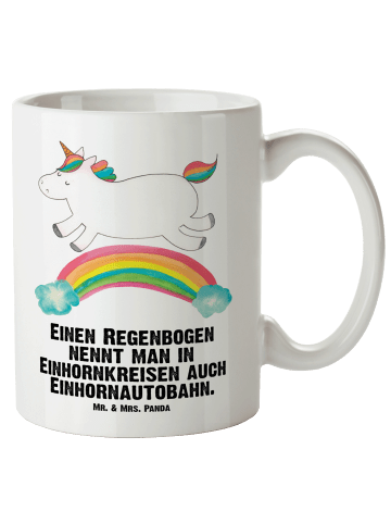 Mr. & Mrs. Panda Tasse Einhorn Regenbogen mit Spruch in Weiß
