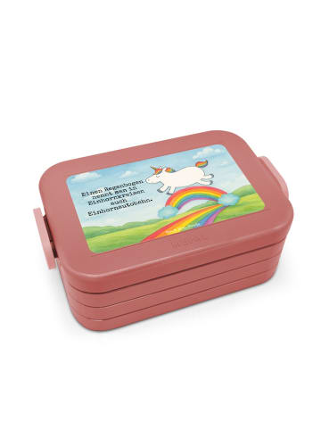 Mr. & Mrs. Panda Lunchbox Einhorn Regenbogen Design mit Spruch in Rot Pastell