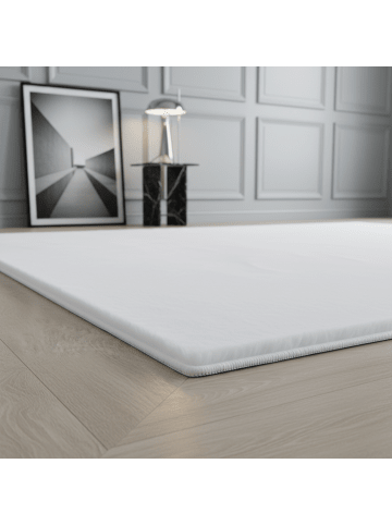 KADIMA DESIGN Teppich Kurzflor Waschbar Einfarbig NECKAR Strapazierfähig OEKO-TEX in Weiß